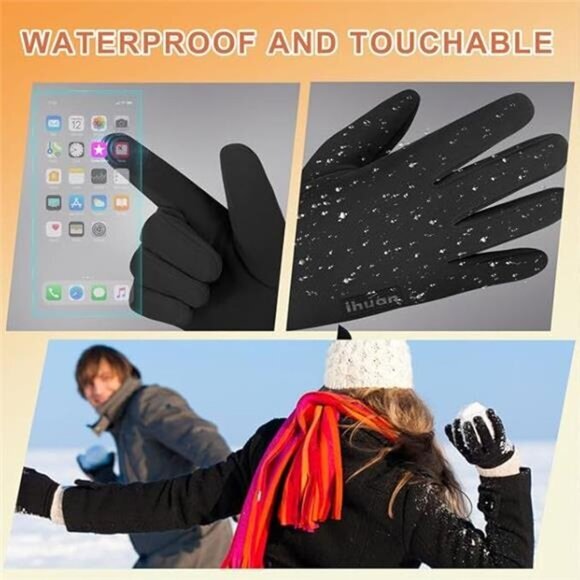 Black Winter Gloves for Men Women Ski Cold‎ Weather Gloves for Driving Running - Picture 5 of 6